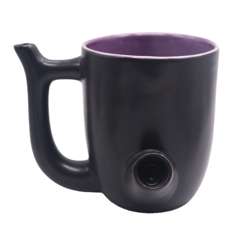 

15 Ounce Double Color Ceramic Pipe Mug Coffee Cup Water Pipes Black Bong Cup For Tobacco Smoking