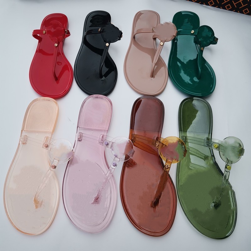 

2023 Women Clear Thong Jelly Slippers Miller Knotted Sandal Designer Flat Summer Shoes Brand Crystal Slides Beach Flip Flops Fashion Metal Decoration Mid Low Heels, Do not choose;separate color;contact me