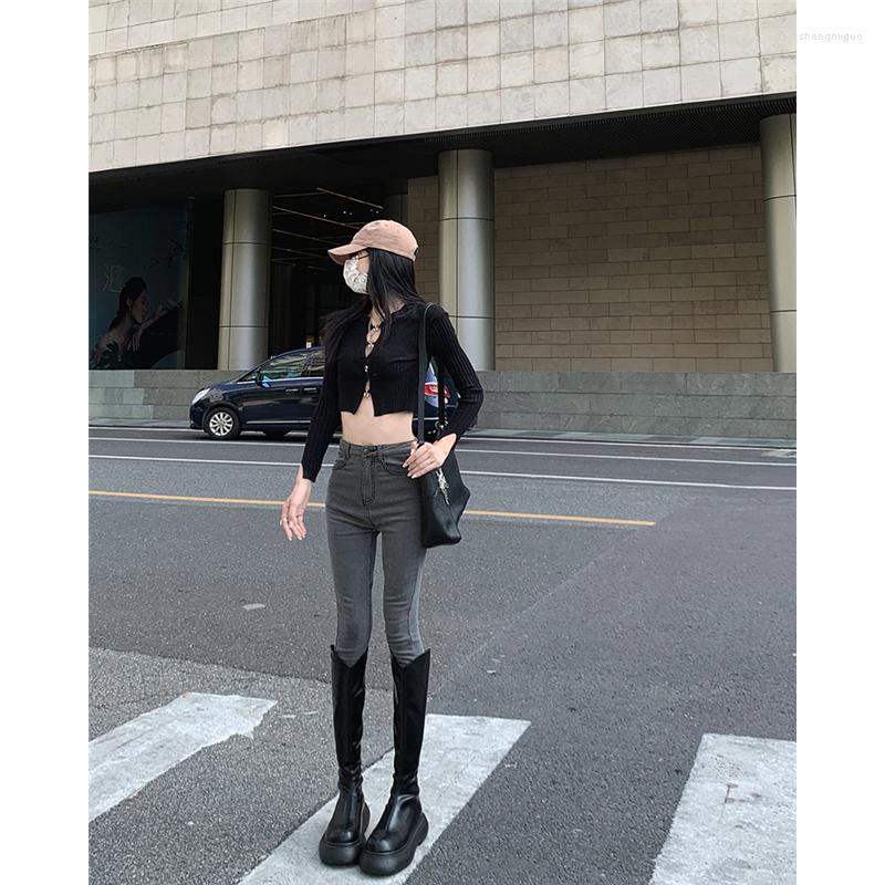

Women' Jeans Women' 2023 Spring Style Street Vintage High Waist Self-cultivation Pencil Pants Versatile Temperament Elastic Force, Black
