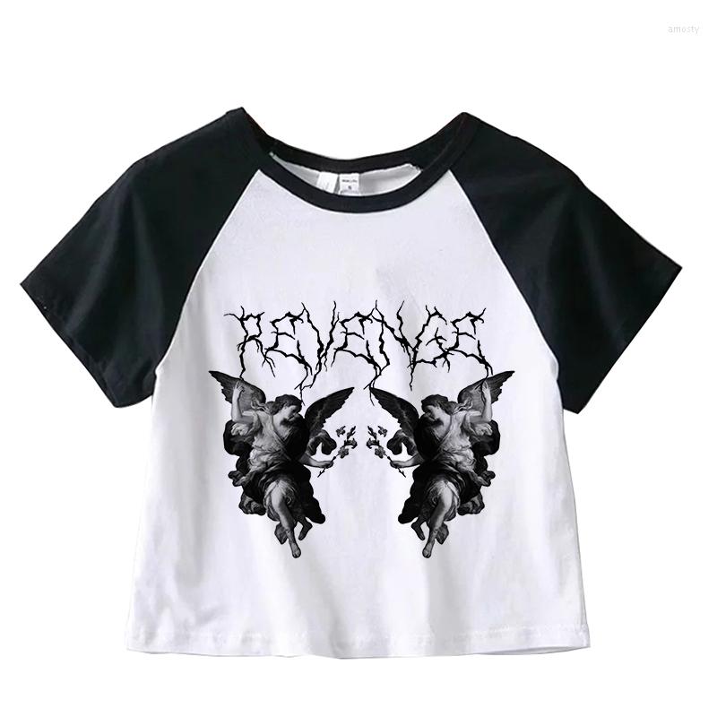 

Women' T Shirts Streetwear Summer Dark Angel Print Shirt Y2k Crop Top Cartoon Women Tee Gothic Clothes Black Hip Hop Short Sleeve Camiseta, B781