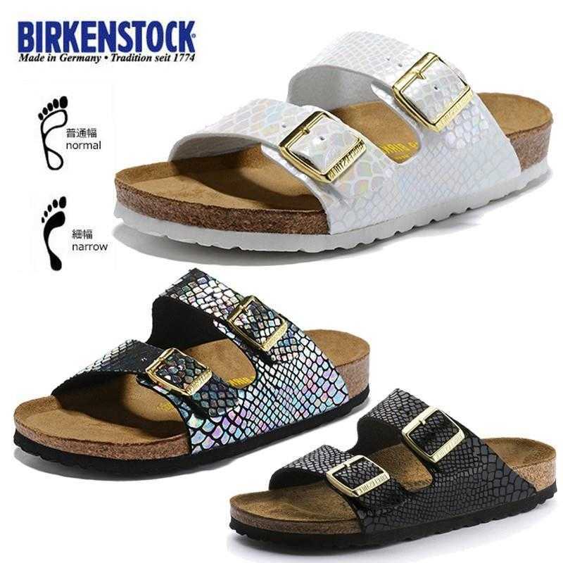 

Designer Birkinstock Slippers Cork Slippers Men's and Women's Sequins Beach Flat Fashion Sandals Arizona Large Shoes, Two-button white matte