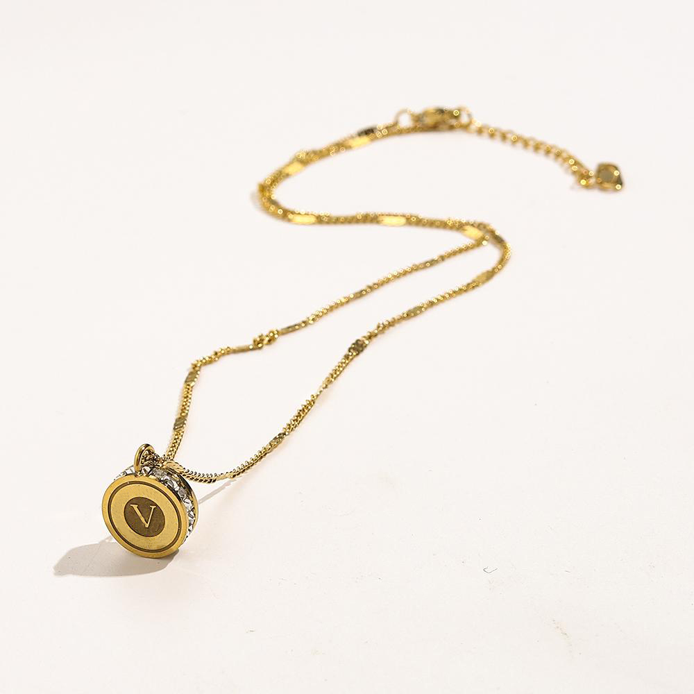

Gold Plated Pendant Luxury Brand Designer Necklaces Letter Stainless Steel Crystal Link Letter Choker Necklace Chain Jewelry Accessories