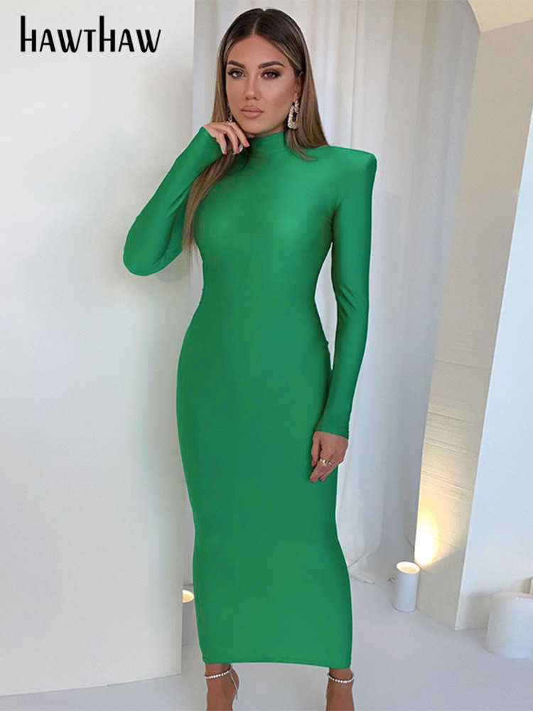 

Casual Dresses Hawthaw Shoulder Padded Long Sleeve Bodycon Green Party Club Maxi Long Dress 2022 Spring Autumn Women Fashion Elegant Clothes L230217, Blue