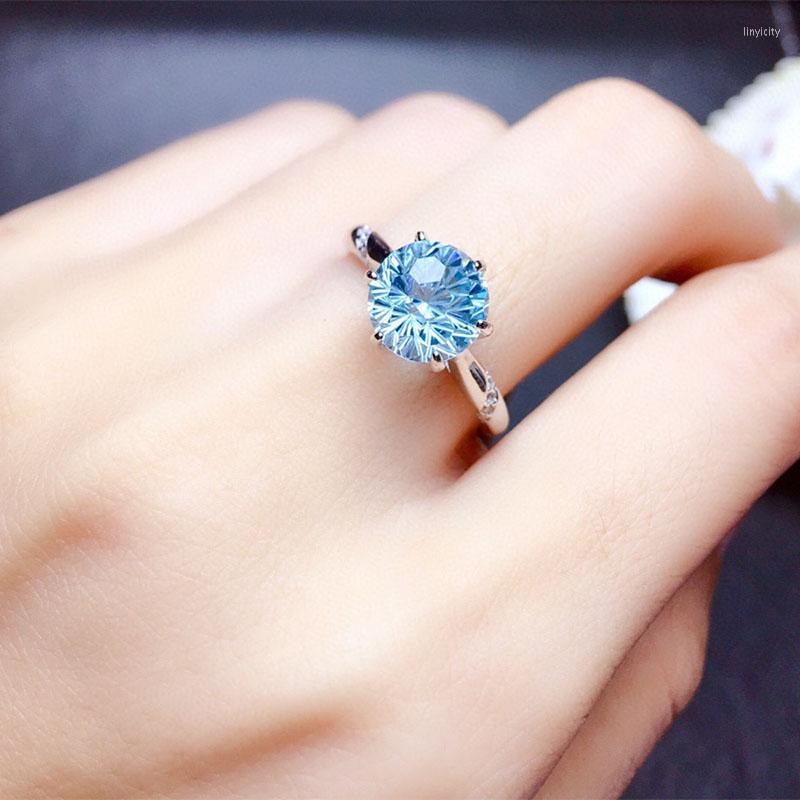 

Wedding Rings 1pc Adjustable Fireworks Cut Sky Blue Stone Classic Design Women Engagement Pairing Tail Female Jewelry Accessories