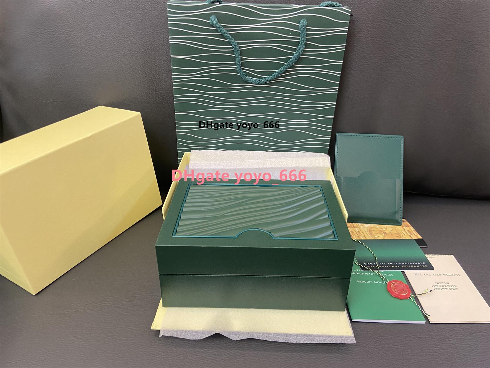 

5A original wooden watch boxes dark green watch accessories are applicable to 126660 126610 228239 228239 Fashion top quality gift box booklet card handbag -1