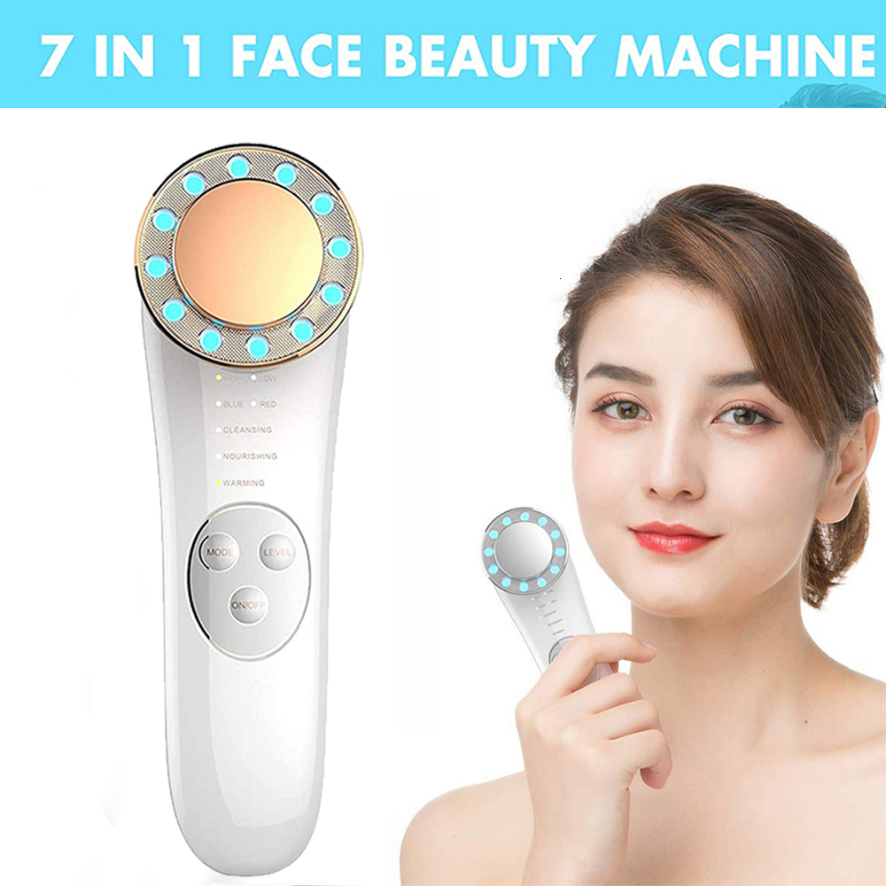 

Face Massager 7 in 1 Lifting Machine EMS Micro Current Galvanic Tightening Device Red and Blue Light Skin Care Tools 230217