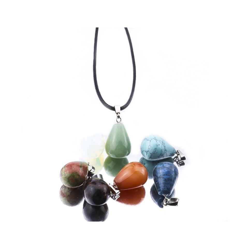 

Pendant Necklaces Water Drop Crystal Pink Purple Quartz Natural Stone Chakra Druzy Necklace With 50Cm Stainless Steel Chain Delivery Dhdtf