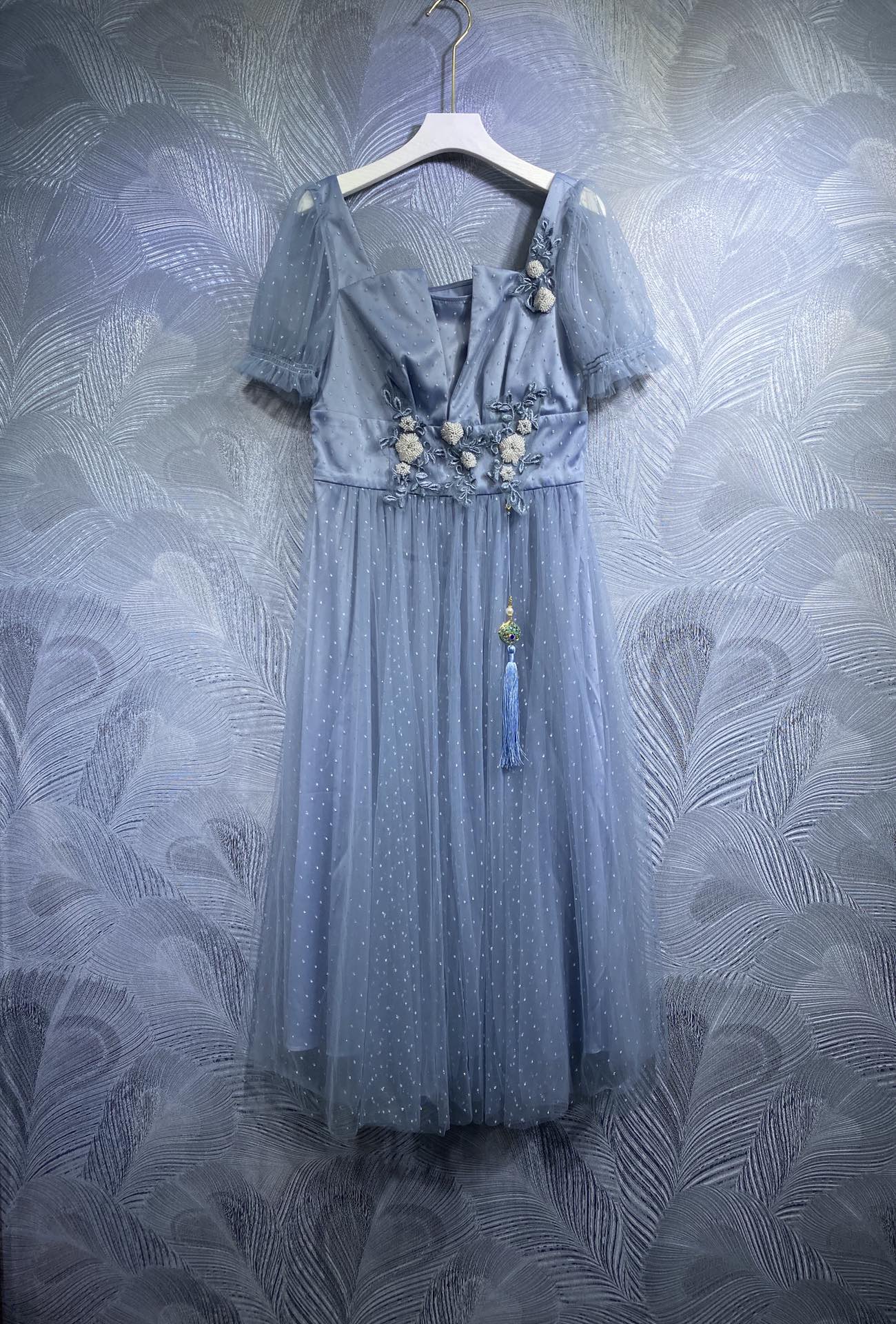 

Summer new long dress combination mesh short sleeve, Customize