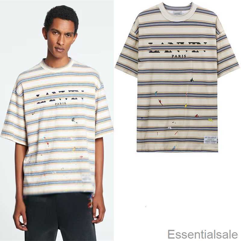 

Men' Women T-shirts Lanvins Pure Cotton Shorts Sleeves t Shirts Summer Wear Stripe Pattern Sweatshirt Crewneck Loose Casual Quick Dry Sports Tees Aggq, Beige