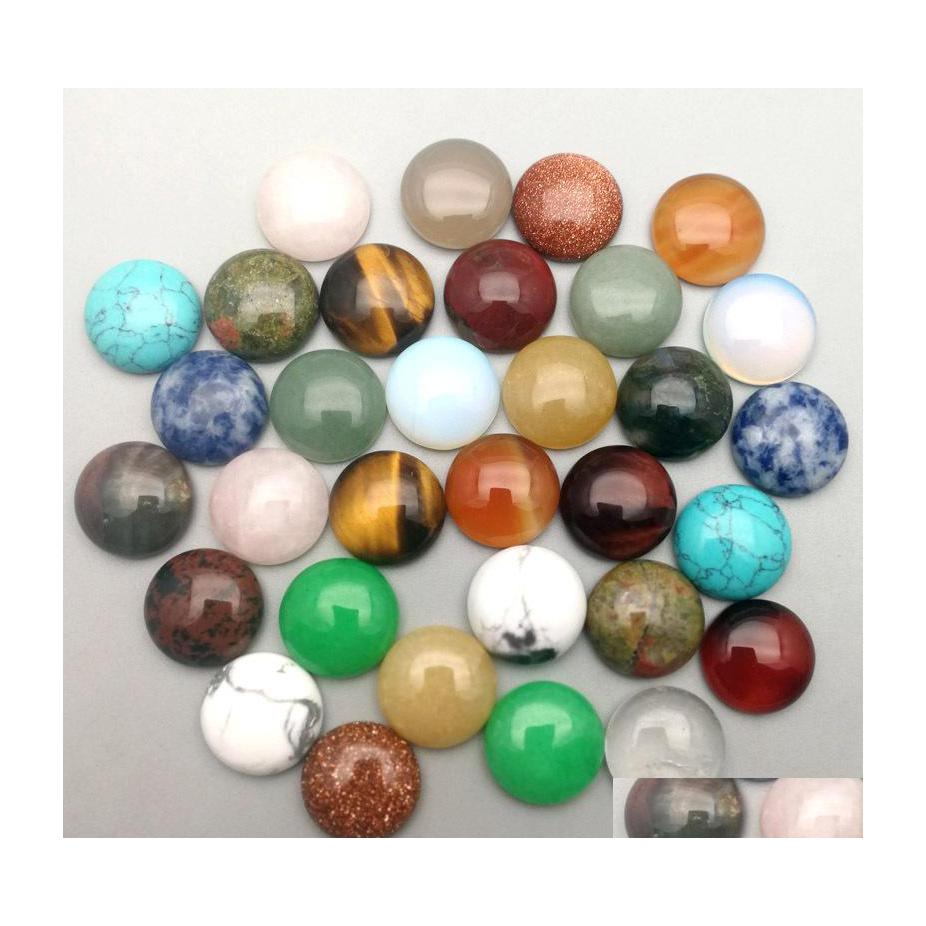 

Stone 18Mm Natural Round Cabochon Loose Beads Rose Quartz Turquoise Stones Face For Reiki Healing Crystal Ornaments Nec Luckyhat Dro Dhlfy
