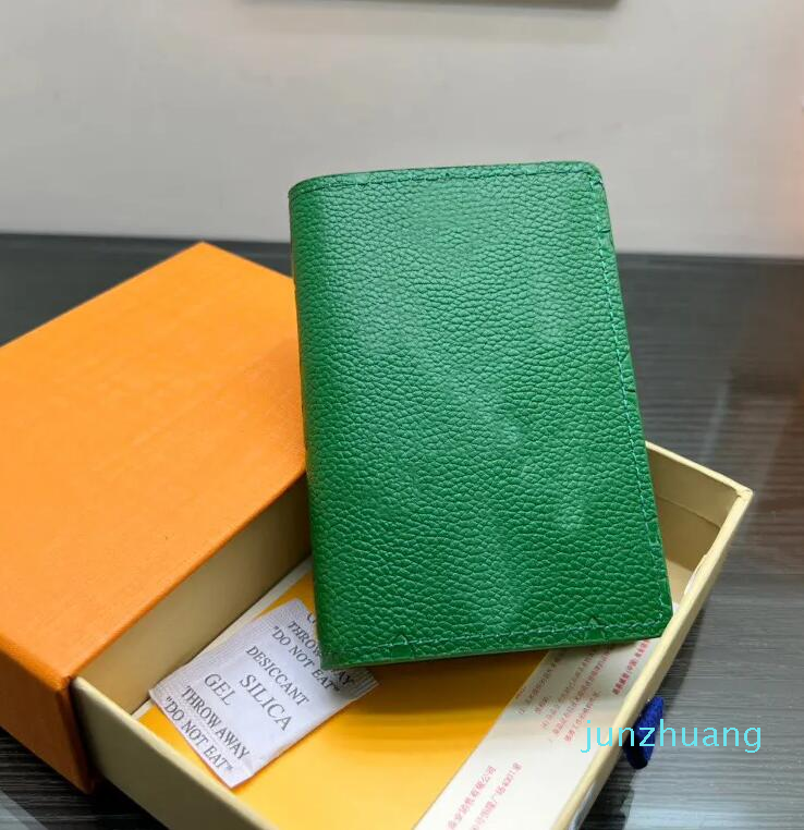 

POCKET ORGANIZER Taurillon small 25 goods card holders embossed flower letter Cowhide-leather men wallets money purse, Green