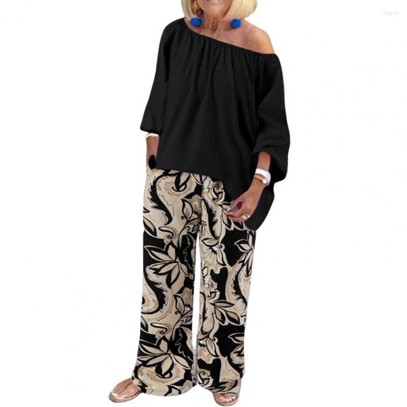 

Women' Blouses 2 Pcs/Set Women Tops Pants Set Solid Color Top Long Sleeves Loose Elastic Blouse Trousers Suit Clothes 2023, Black