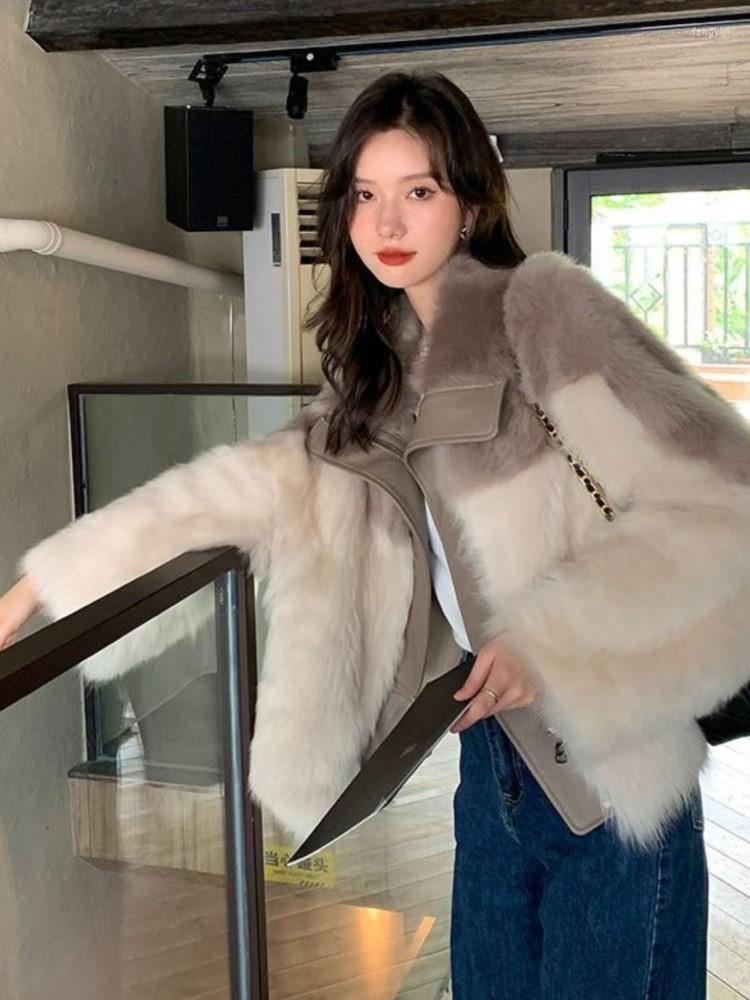 

Women's Fur Faux Jacket Winter Coat Women Clothes Fashion High Quality Warm Furry Coats Female Korean Manteau Femme Leather, White gray