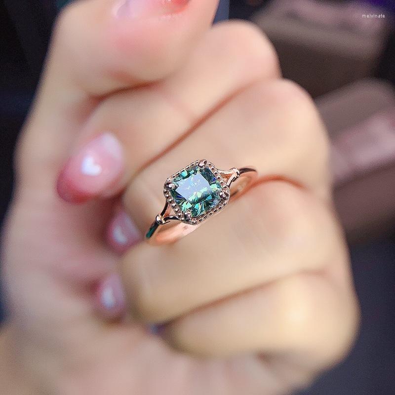 

Cluster Rings Green Moissanite Female Square Cut One Wedding Anniversary Ring 925 Sterling Silver Birthday Party Jewelry