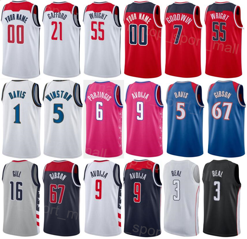 

Man Kids Printed Basketball Kristaps Porzingis Jersey 6 Daniel Gafford 21 Monte Morris 22 Bradley Beal 3 Deni Avdija 9 Corey Kispert 24 Navy Blue White Black Red Grey
