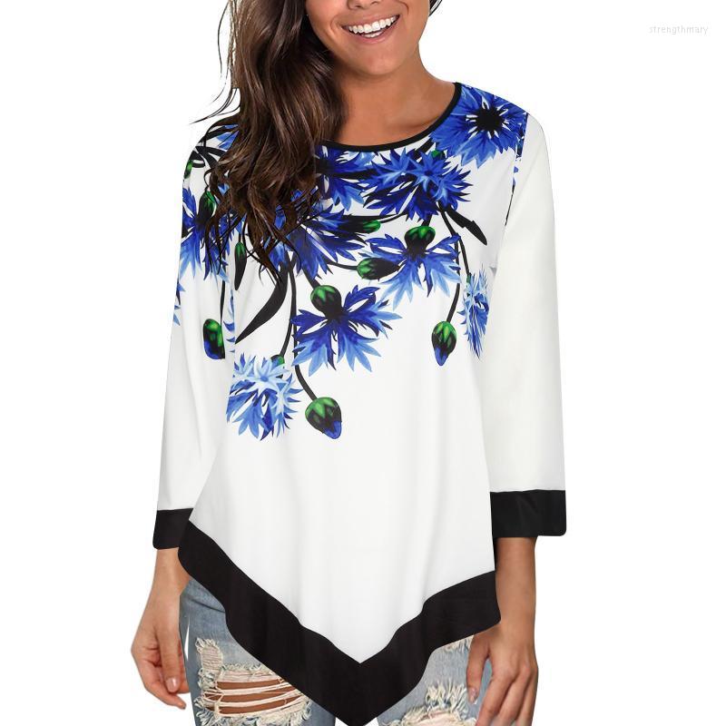 

Women's Blouses & Shirts Women Print Blouse Round Neck Long Sleeve Asymmetrical Hemline Casual Flowy Shirt Tops Fashion Clothing 2023 Stre22, White