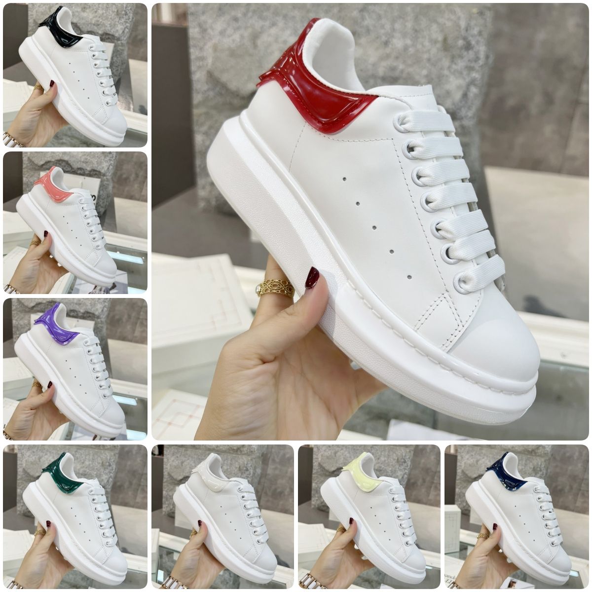 

NEW McQueens Designer Shoes Designer Casual Shoes Leather Plate-Forme Oversized Sneakers Lust Red White Black Studs Outdoor Tennis Shoes eS