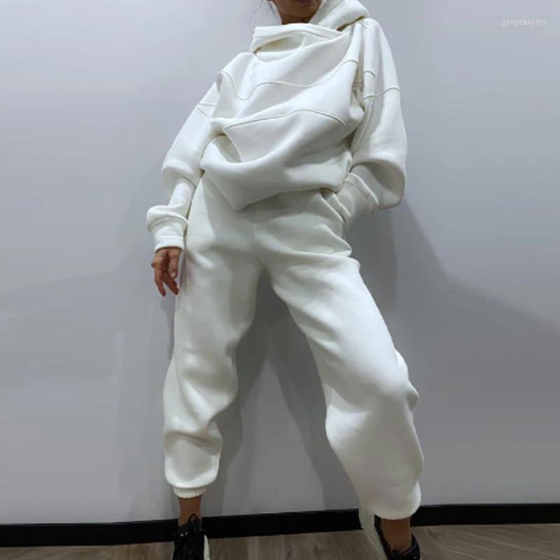 

Women' Two Piece Pants Women Hoodie Tracksuit Thick Warm Pullover High Waist Trouser Suit Solid Sportswear 2-piece Set Long-sleeve Autumn, Gray