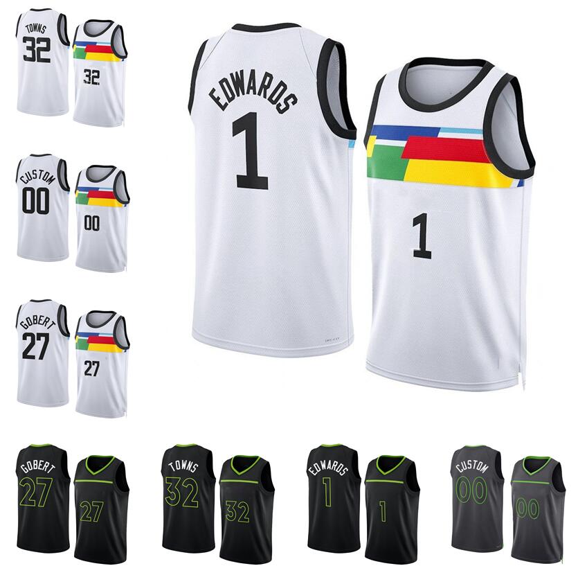 

Anthony Edwards Basketball Jersey Karl Anthony Towns #32 Rudy Gobert #27 S-XXL 2022-23 season white black blue men women youth city jerseys 32, With logo