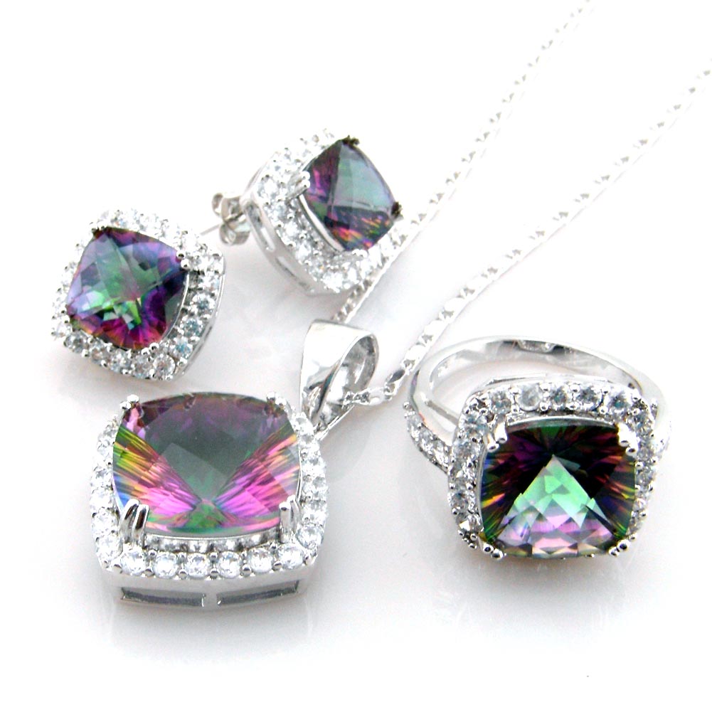 

Hot selling mystic rainbow jewelry set wedding jewelry ring necklace earring, Olive green