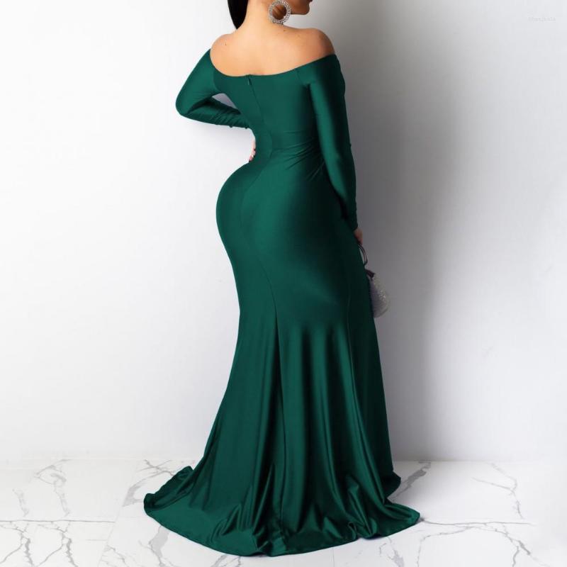 

Casual Dresses Formal Long Charming Elegant Solid Color Women Bodycon Polyester Party Dress, Green