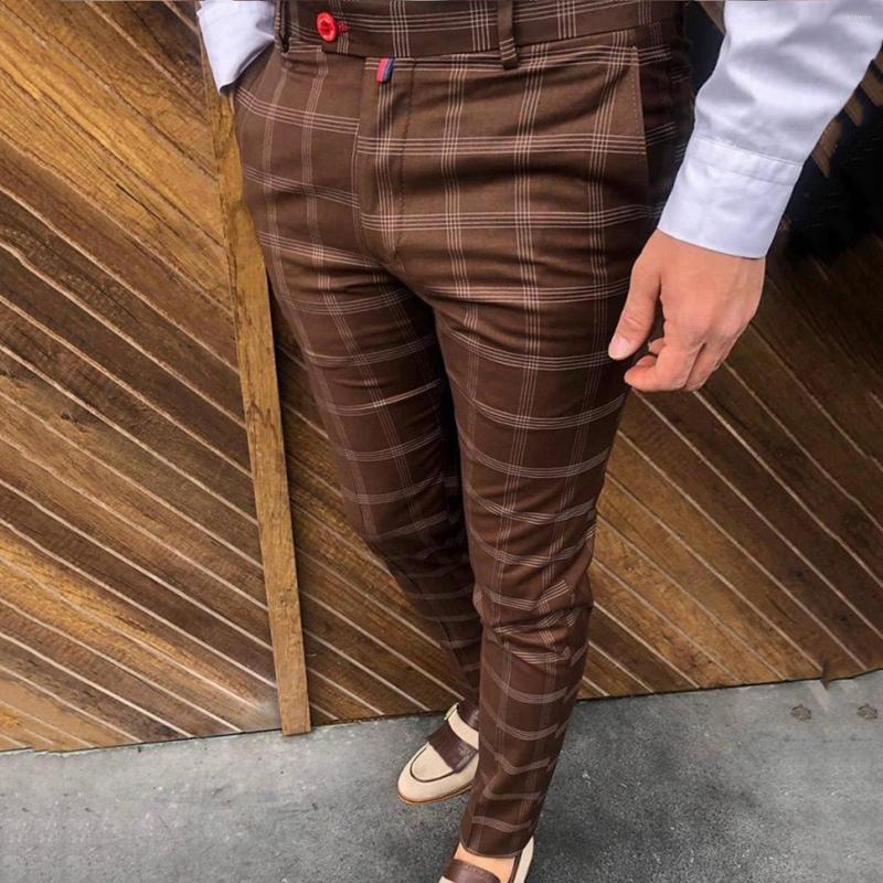 

Men's Pants Leisure Mens Deep Pocket Big Foam Men'S Casual Plaid Print Party Suit Feet With Pockets, Brown