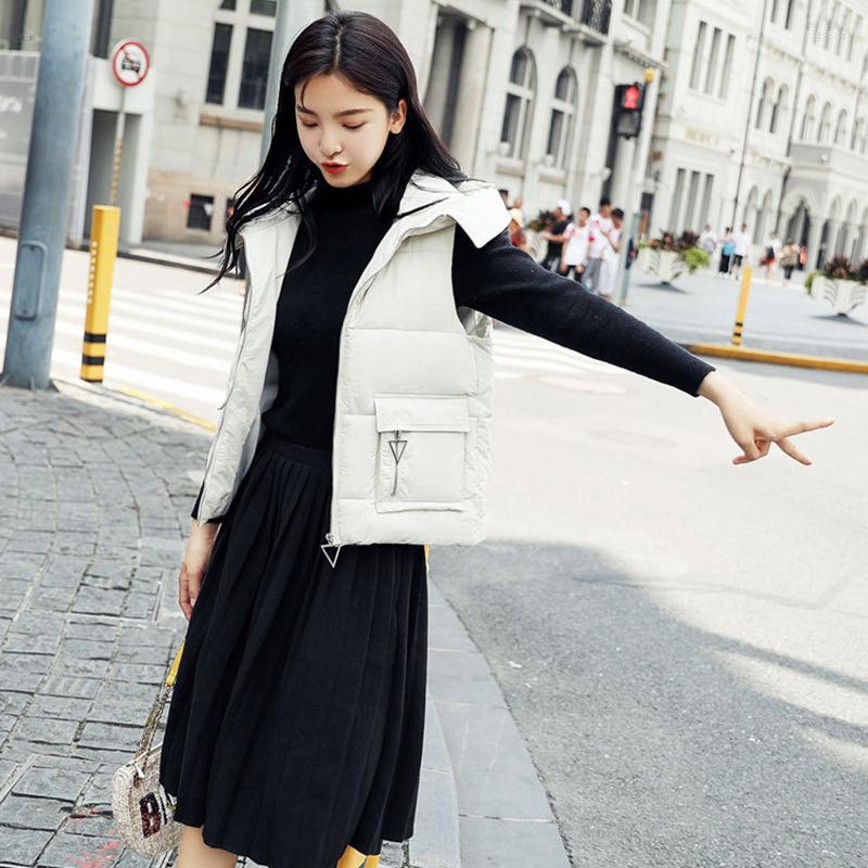 

Women' Vests Women' Padded Vest With Hood Puffer Outwear White Coat Zip Front Pocket Girls Churky 2023 Boxy Fit Casual, Black