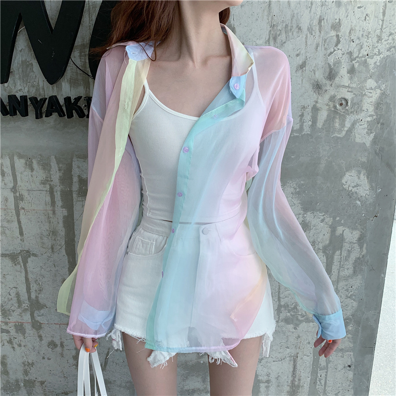 

Women's Blouses Shirts Rainbow women blouses tops shirts crop beach plus size vintage ropa mujer kawaii kimono cardigan blusas kobiety bluzki 230220