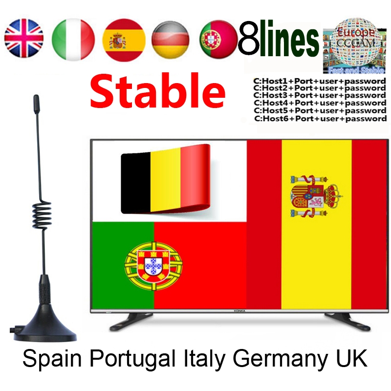 

Oscam Cline Stable Satellite Receiver Antenna CCCAM 8 lines fast stable cable Europe for DVB S2 Poland Germany Spain Portugal