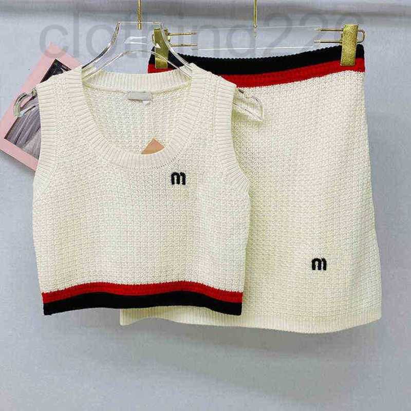 

designer Women' Tracksuits M home summer embroidered letters round neck sleeveless vest elastic slim fit temperament suit short skirt sweater, Creamy-white