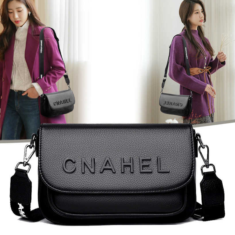 

High Quality Designer Bags 55%off single messenger leather women's wide shoulder small square bag New Fashion Shoulder Crossbody Handbags, Black3