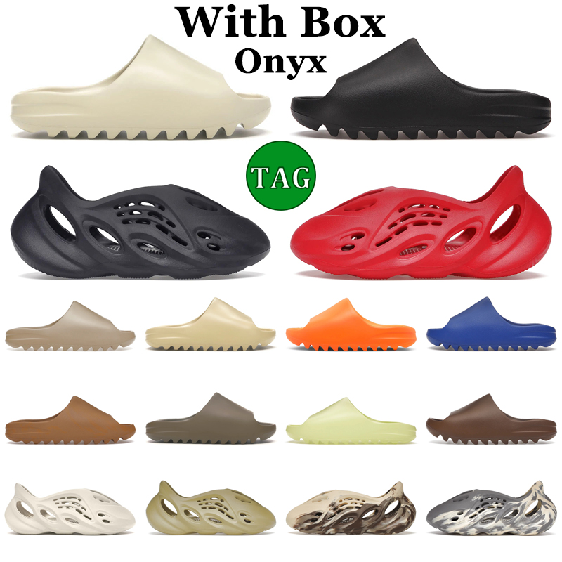 

With Box Designer Slippers slide foam runner Men women slides Onyx Bone Desert Sand Pure Azure Ararat Sulfur Ochre Cream Moon Gray Mens Outdoor Summer Sandals, 27