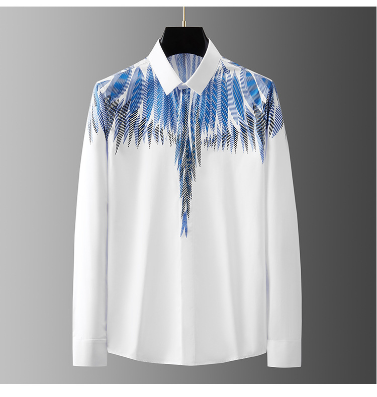 

Europe Fashion Printed Shirt Men White Black Solid Slim Casual Shirts For Man High Quality Cotton Business Male Dress Shirts