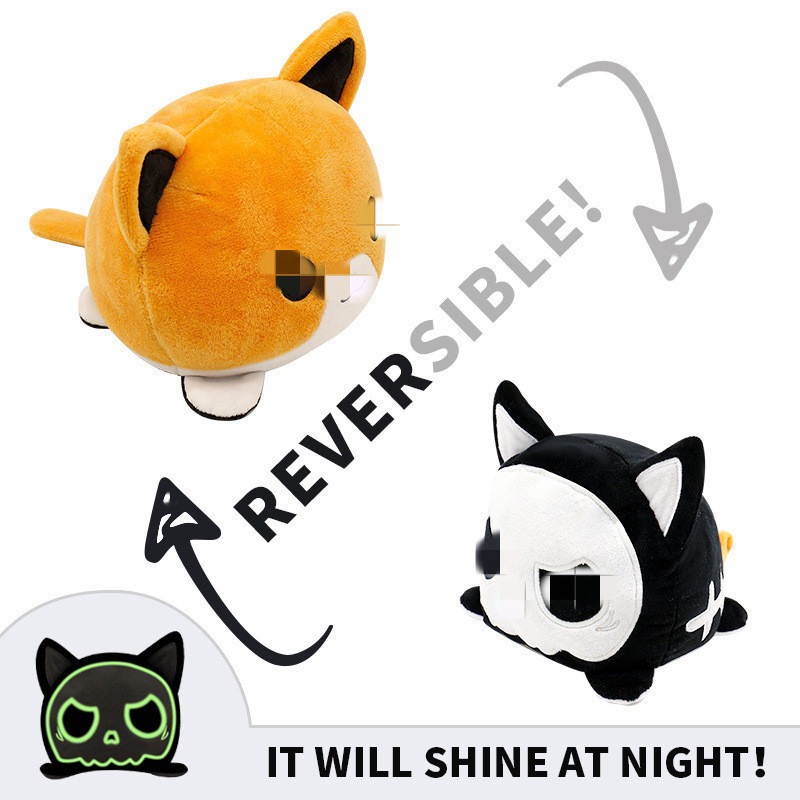 

Cute cat anime reversible doll baby plush toys Kids Toy Soft pillows Birthday Gifts, Brown shine at night