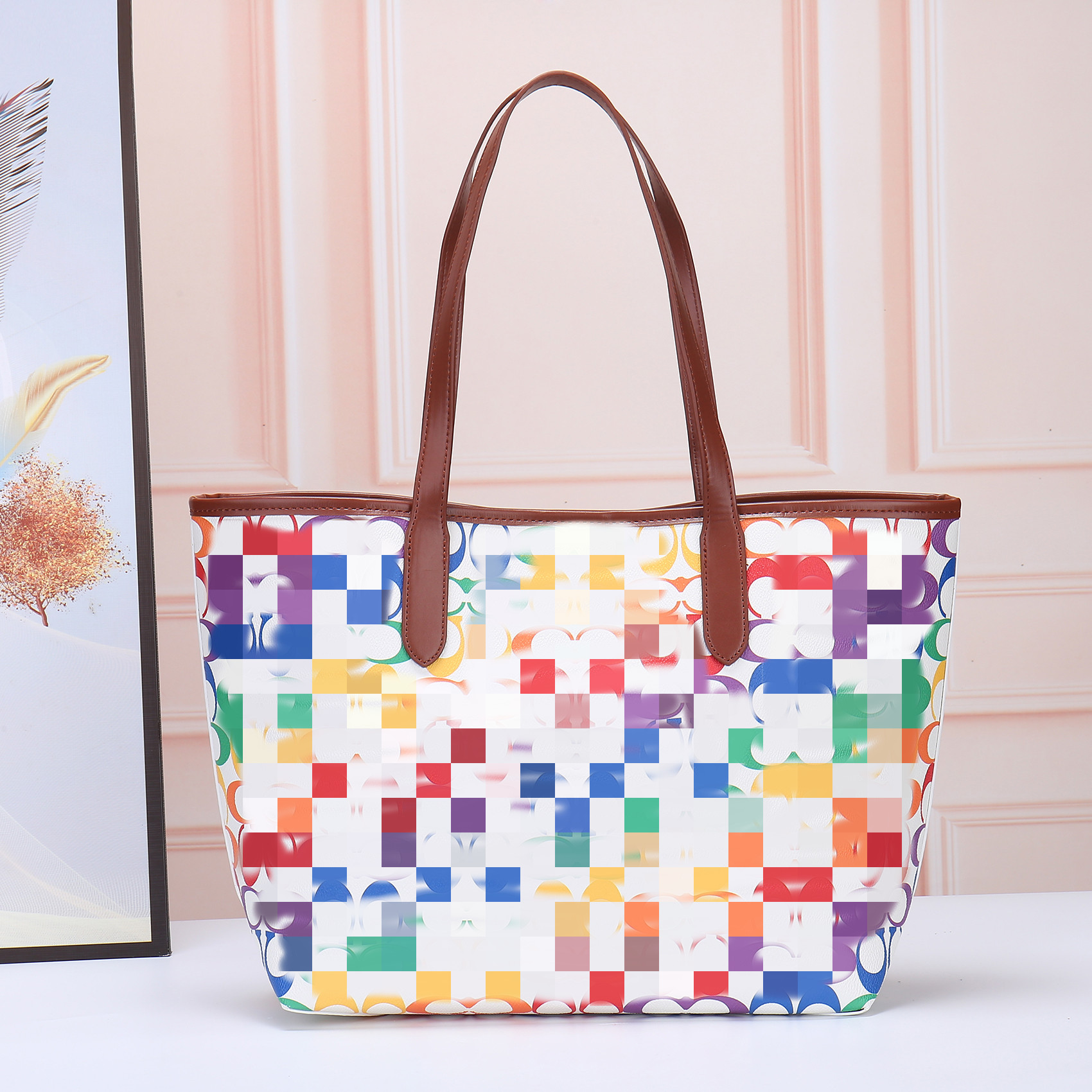 

Brand Classic Day Packs printed color women's Tote bag large capacity shopping bag vintage one-shoulder mommy bag portable bags 5012#, Brown 5012