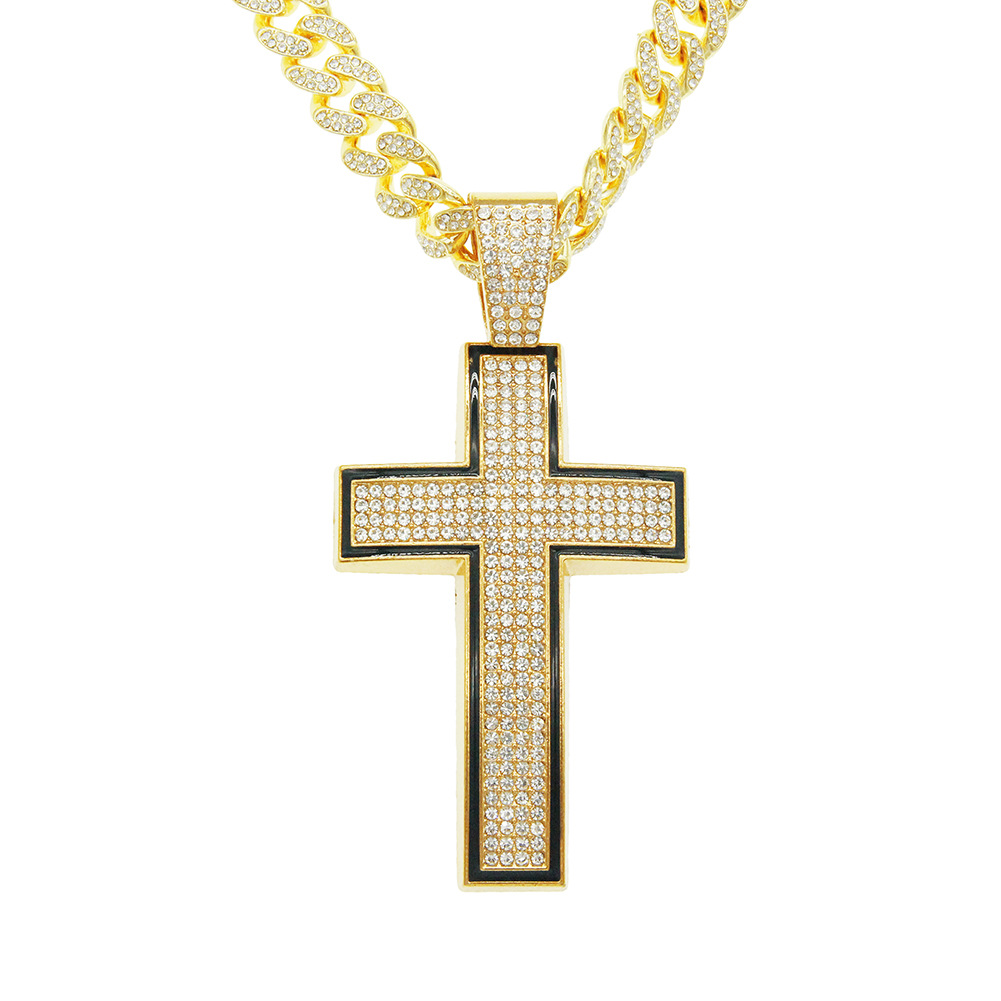 

Hip Hop Classic Gold Cross Pendant Gold Full Zircon Miami Necklace Religious Jewelry