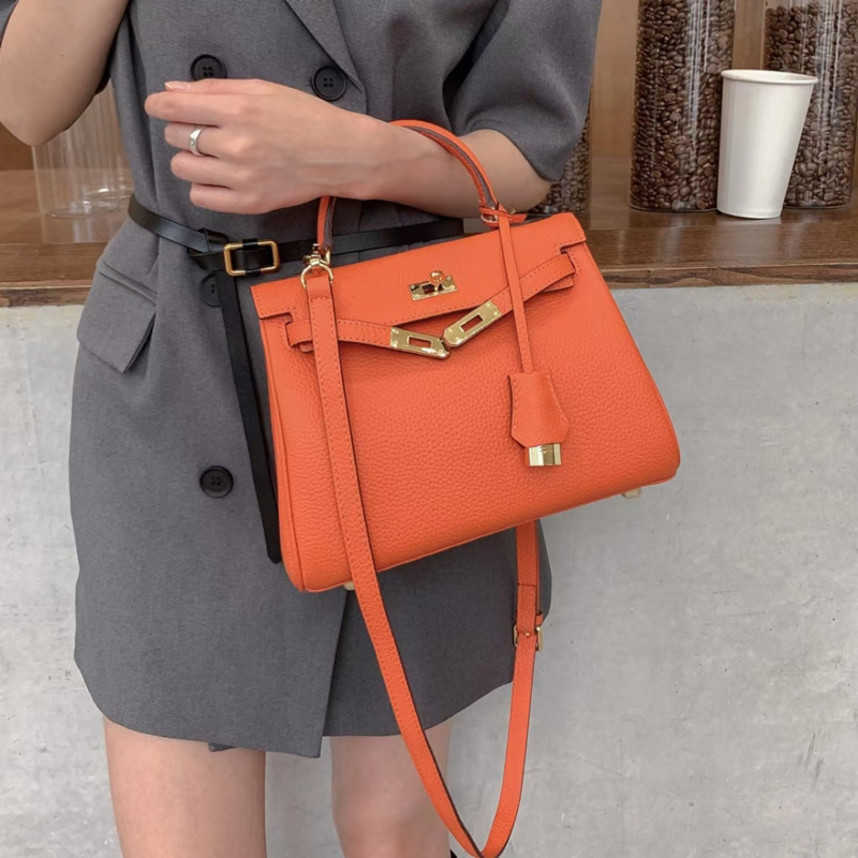 

Women Bags Trend Handbags 55%off women's cowhide one shoulder hand bag Female Totes Shoulder Handbags for Women, Orange 25cm