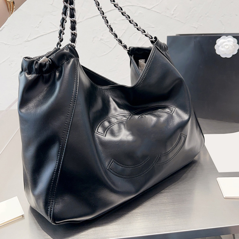 

21Ss Womens Maxi Croissant Shopping Tote Bags XXL Designer Black White Large Capacity Mommy Pocket Silver Metal Hardware Matelasse Chain Shoulder Handbags 43X30CM, Box