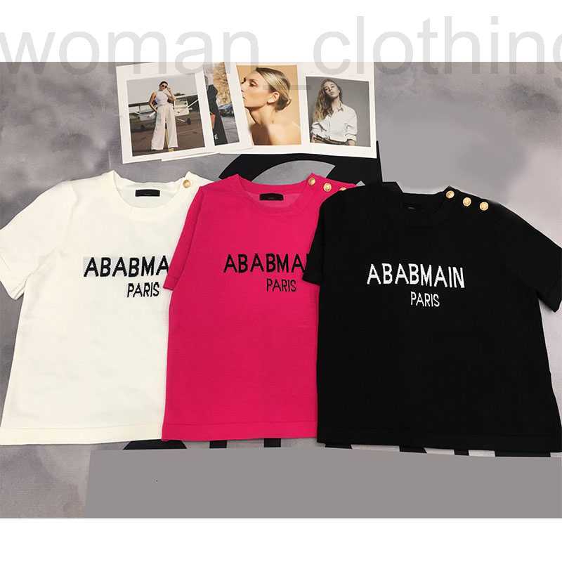 

designer Luxury Fashion Women' Knits 2023 Spring Summer Solid Color Letter Knit Sweater Women O-neck Short Sleeve Gold Button Loose Casual Pullover UMA4, White