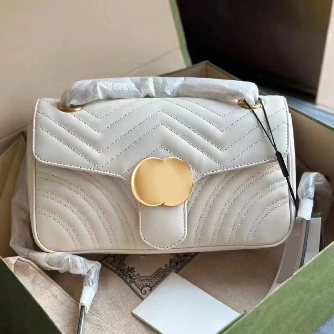 

3 sizes Marmont Women's mens crossbody Bags super Mini metal chain tote Luxury Designer Genuine leather clutch flap fashion handbags adjustable shoulder Travel bag, White