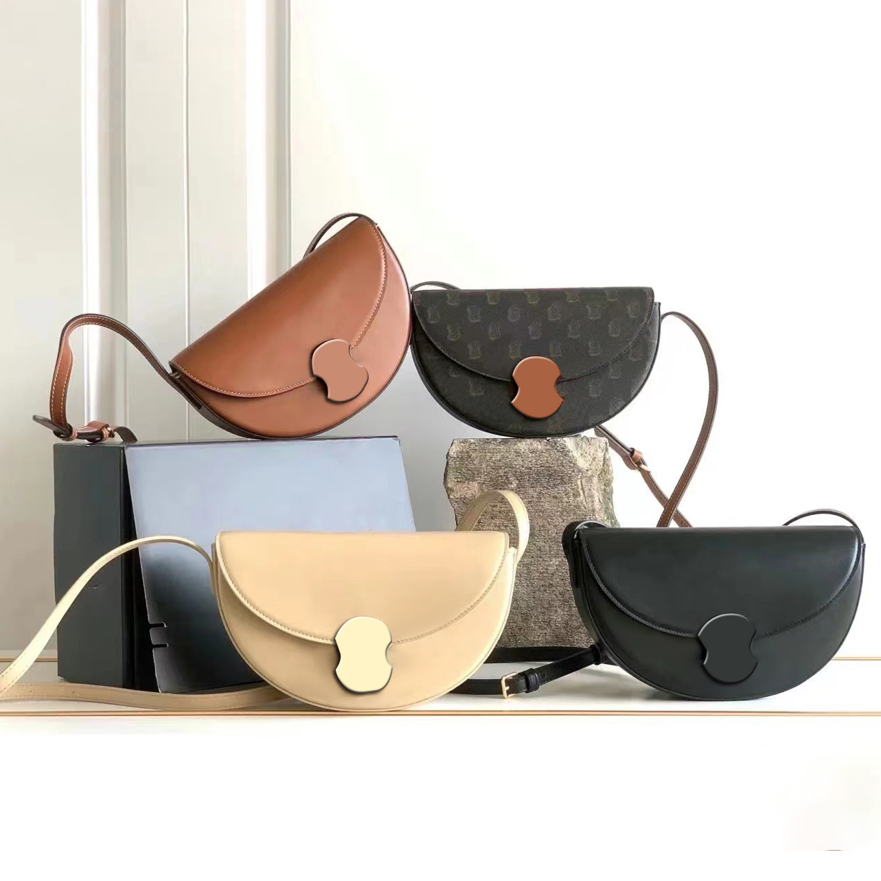 

The new Half moon celins besace Bag Women's mens purses teen triomphe Cleo Genuine leather Shoulder handbags Luxury Designer woman crossbody clutch flap tote bags, Box