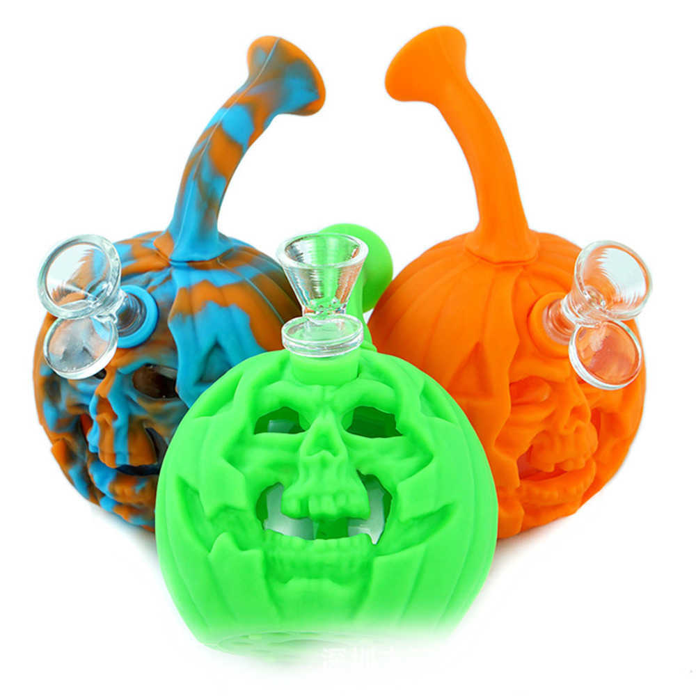 

Hookahs Silicone Bongs Detachable Glass Bongs Pumpkin Shape Novelty Fun Style Water Pipes For Tobacco Dry Herb Smoking