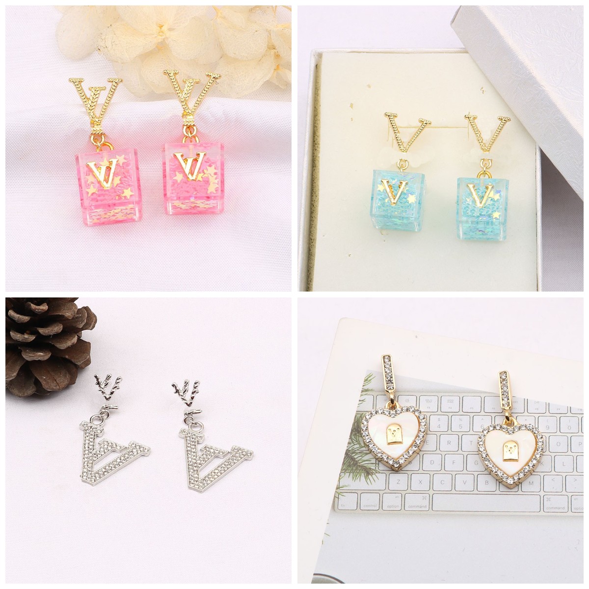 

Women 18K Gold Plated Designer Ear Stud Earrings Brand Designers Geometry Double Letters Crystal Rhinestone Pearl Earring Wedding Party Jewerlry Gift With Box
