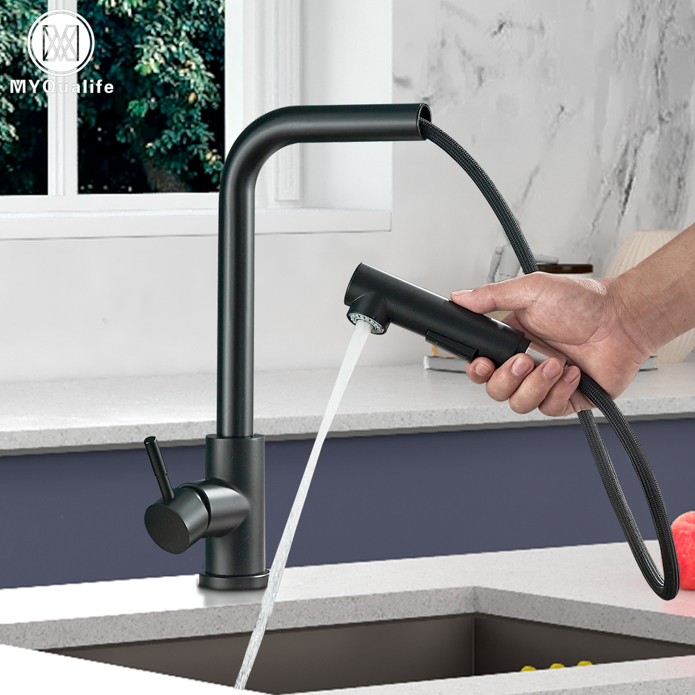 

Kitchen Faucets Black Pull Out Kitchen Sink Faucet Two Model Stream Sprayer Nozzle Stainless Steel Cold Wate Mixer Tap Deck 230221