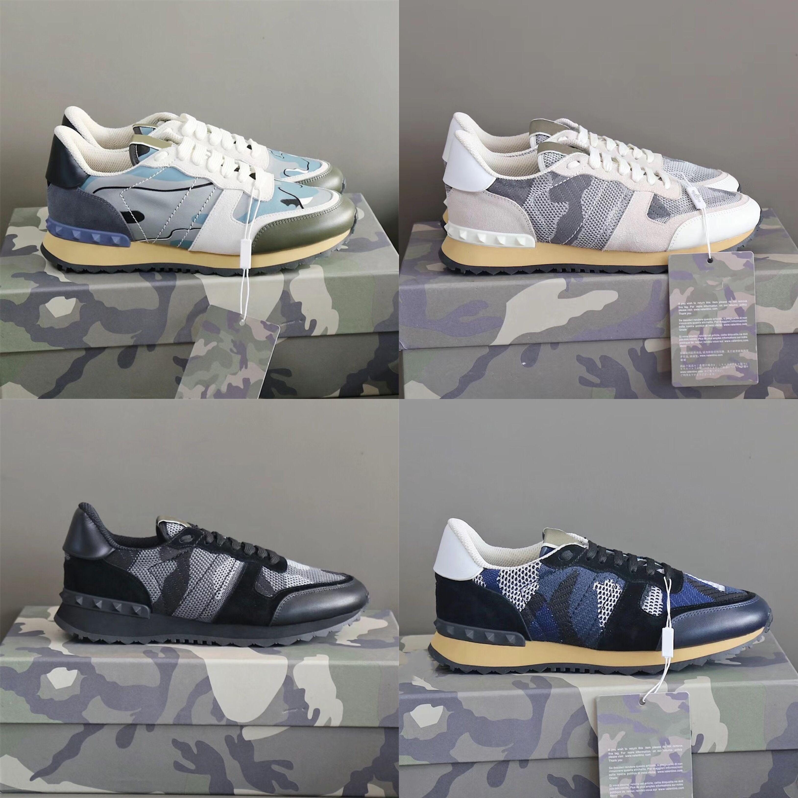 

Lace valentinoly Studded Sneakers Fashion Low-top Camouflage Desginer Shoes Rockrunner Mens up Shoes Black Genui Green, Color 12