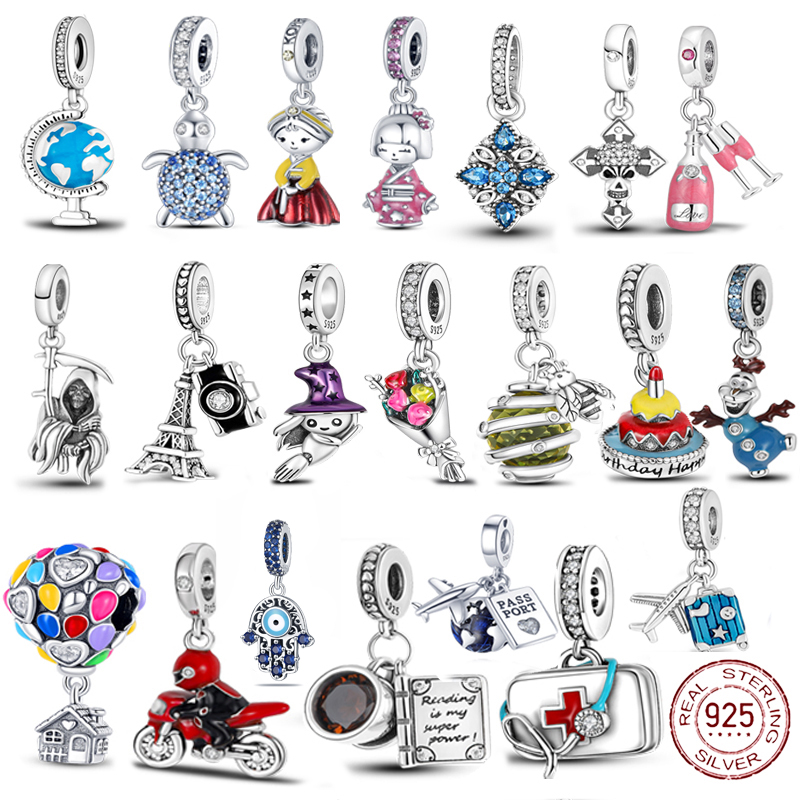 925 Sterling Silver New Fashion Women's 925 Sterling Silver Round Beads, Beads Compatible with The Original Pandora Bracelet, Family Love Ne
