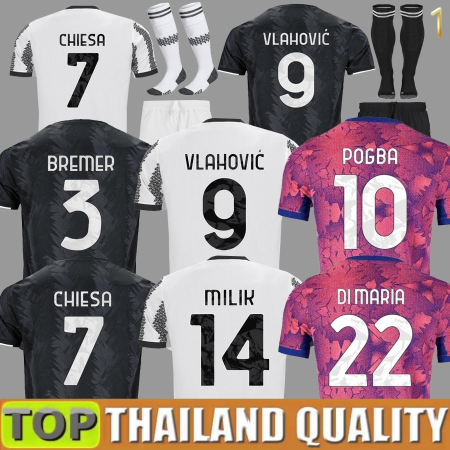 

DI MARIA MILIK 22 23 Juv DANILO soccer jersey VLAHOVIC POGBA KEAN LOCATELLI CHIESA ARTHUR BONUCCI CUADRADO football t shirt Men Kids kit camiseta maglia S-3XL, 22 23 away kids
