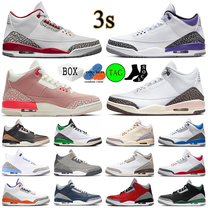 

3 Retro Basketball Shoes with Box Jumpman 3s Fire Red Dark Iris Lucky Green Racer Blue Cool Grey Unc Desert Elephant Black Gold Wizards Mens Trainers Sports Sneakers, #12