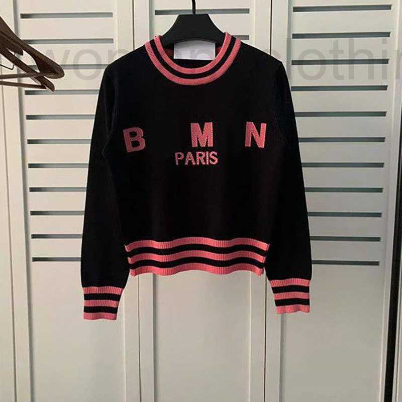 

designer Womens Sweaters Women Round Neck Stripe Knit Woman Pullovers Letter Knitted Long Sleeved Short Sweater Fashion Casual YOMI, Beige