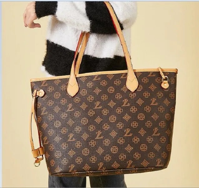 

Luxurys Designer Bag 2pcs Set Women Bags Handbag Shoulder Classic Naverfull Louiseity Fashion viutonity Composite Lady Clutch The Tote Bag Female Coin Purse Wallet, Coffee grid